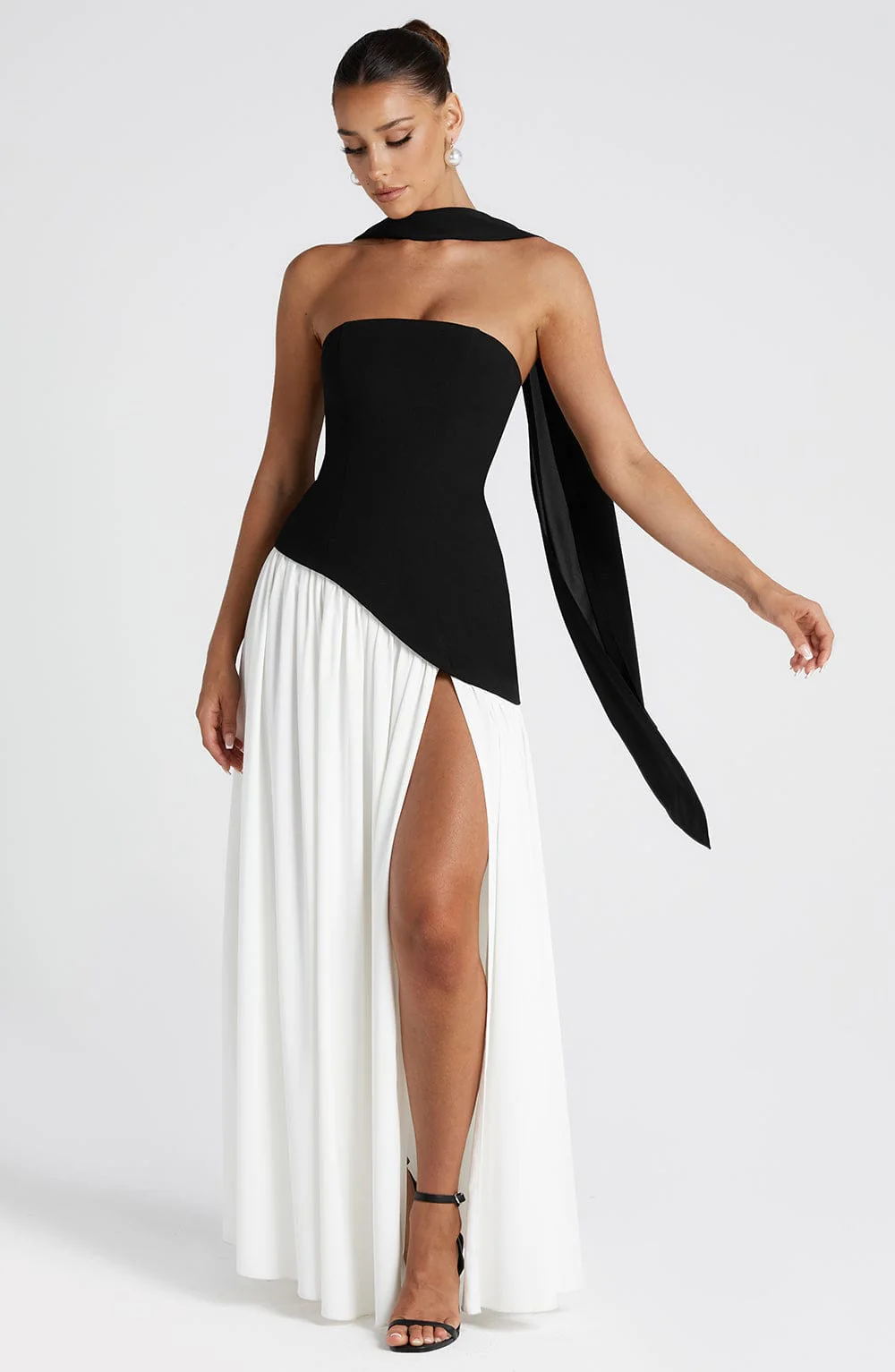 Women’s Strapless Maxi Dress with Matching Scarf and Front Slit