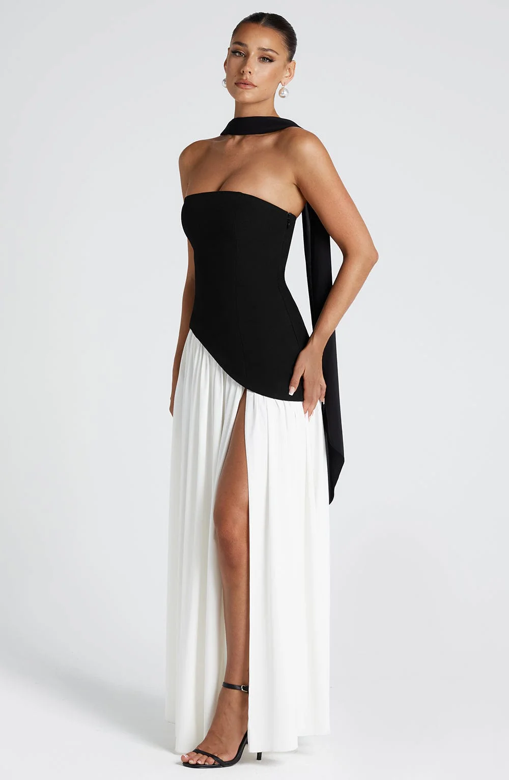 Women’s Strapless Maxi Dress with Matching Scarf and Front Slit