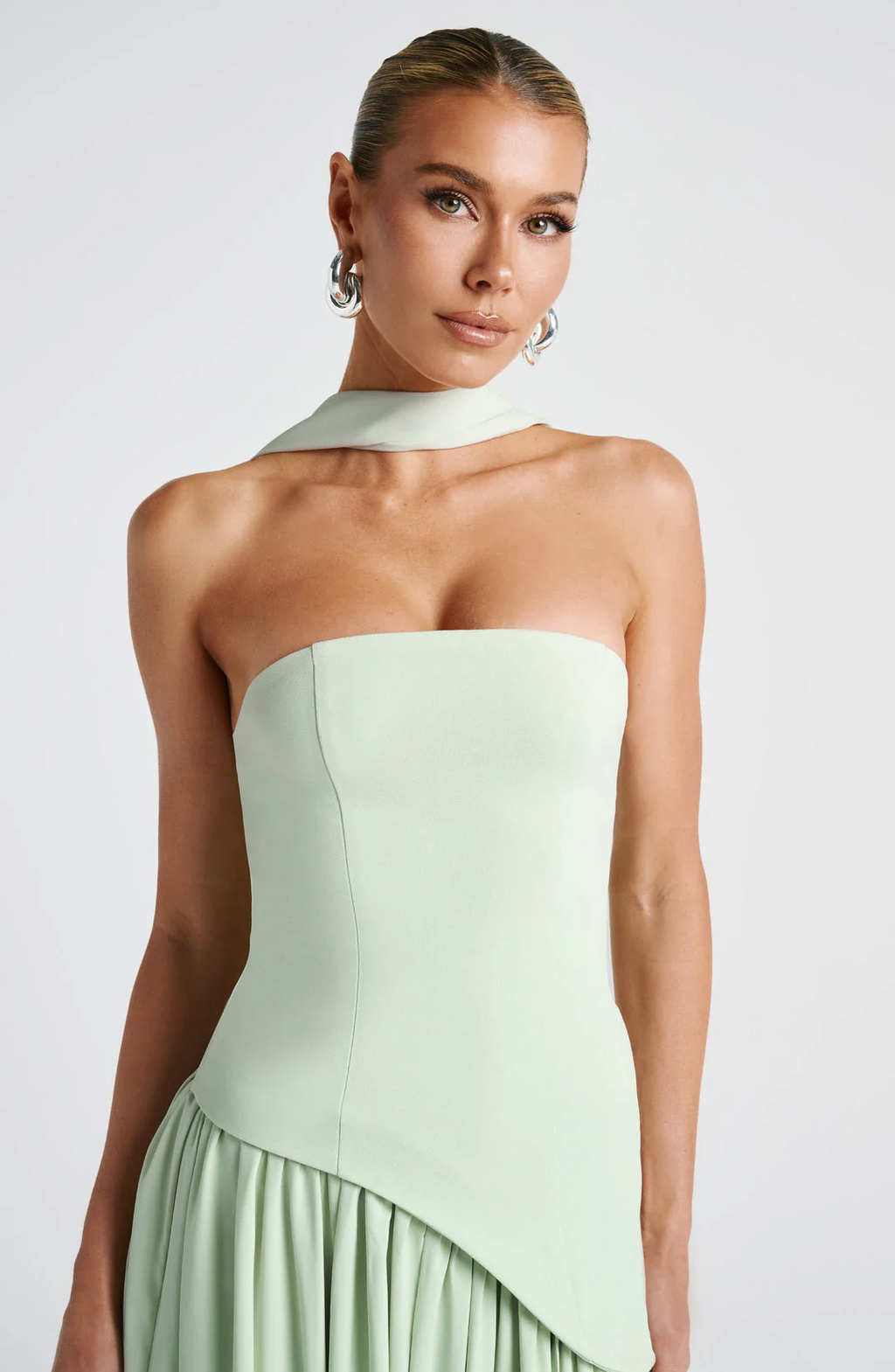 Women’s Strapless Maxi Dress with Matching Scarf and Front Slit