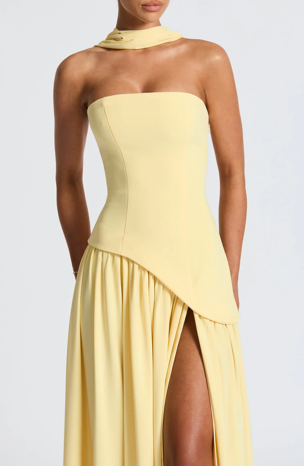 Women’s Strapless Maxi Dress with Matching Scarf and Front Slit
