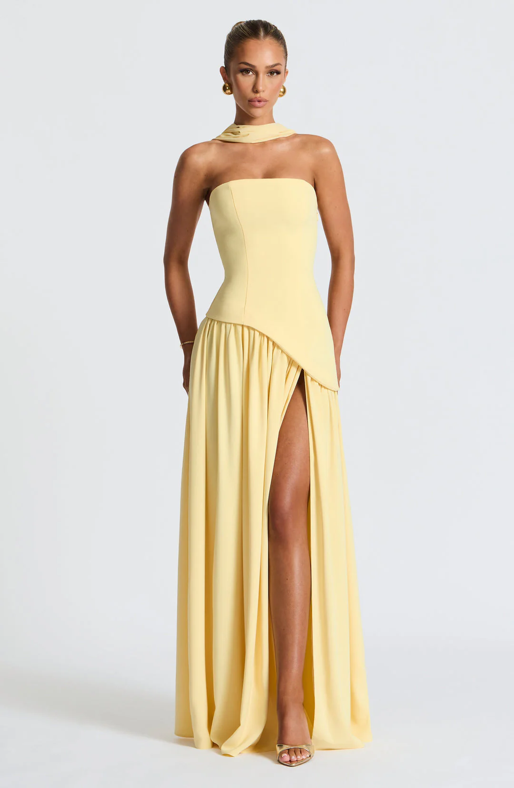 Women’s Strapless Maxi Dress with Matching Scarf and Front Slit
