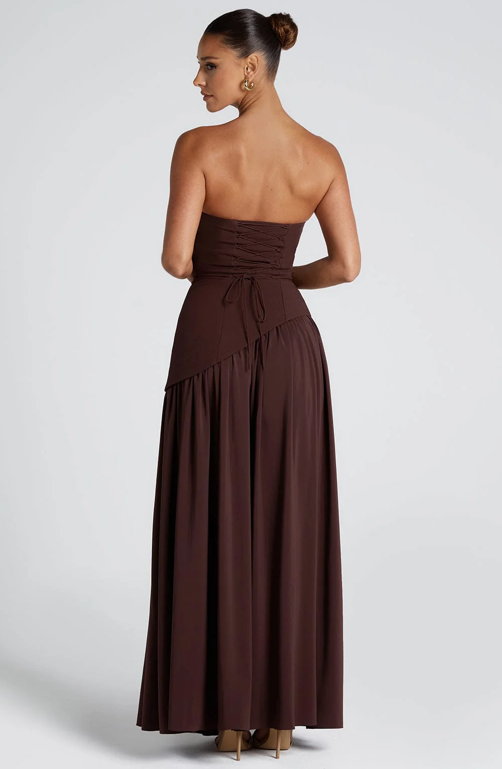 Women’s Strapless Maxi Dress with Matching Scarf and Front Slit