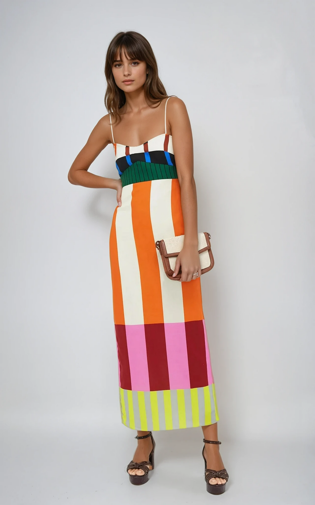 Women's strappy maxi dress with smocked bodice and back split