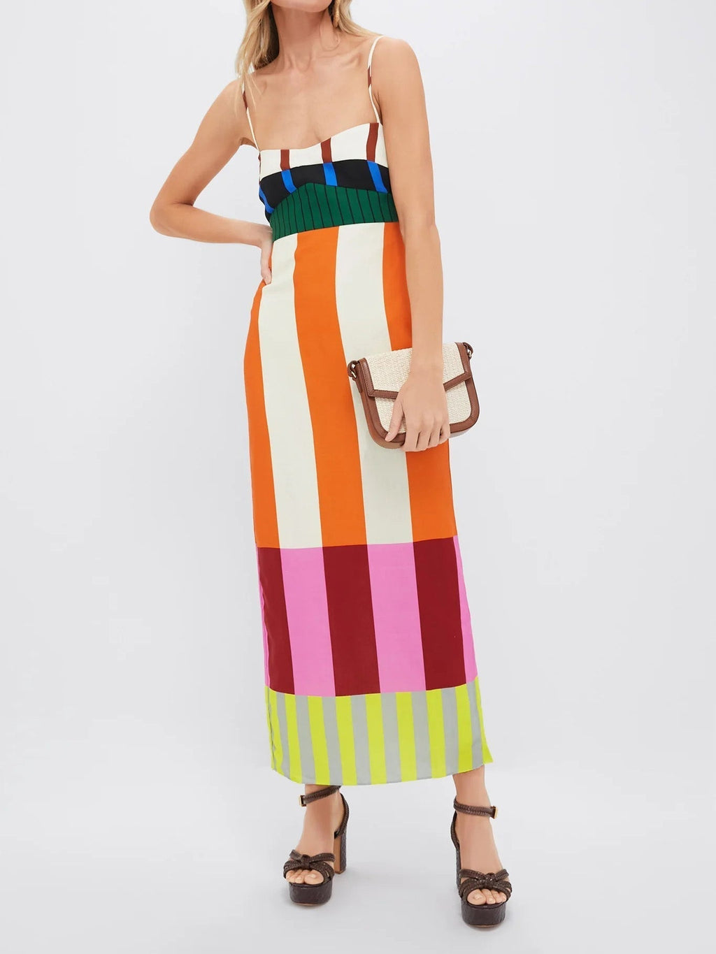 Women's strappy maxi dress with smocked bodice and back split