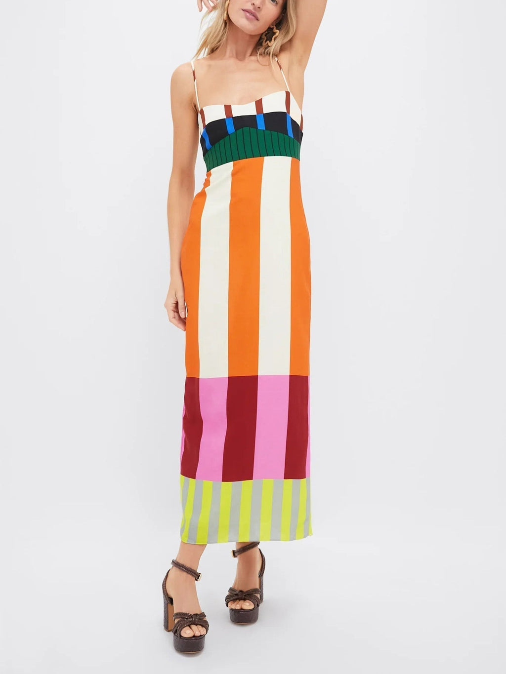 Women's strappy maxi dress with smocked bodice and back split
