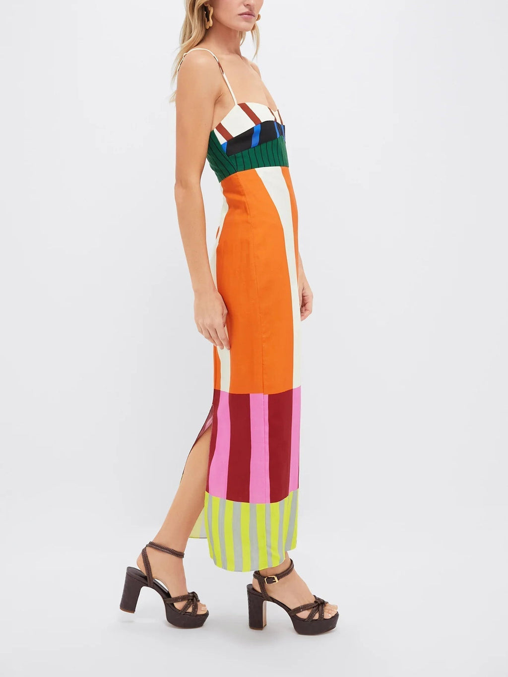 Women's strappy maxi dress with smocked bodice and back split