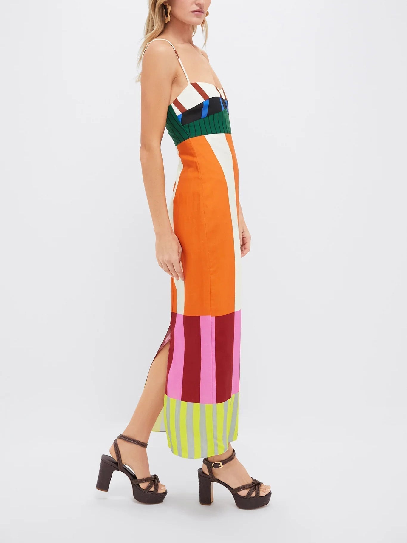 Women's strappy maxi dress with smocked bodice and back split