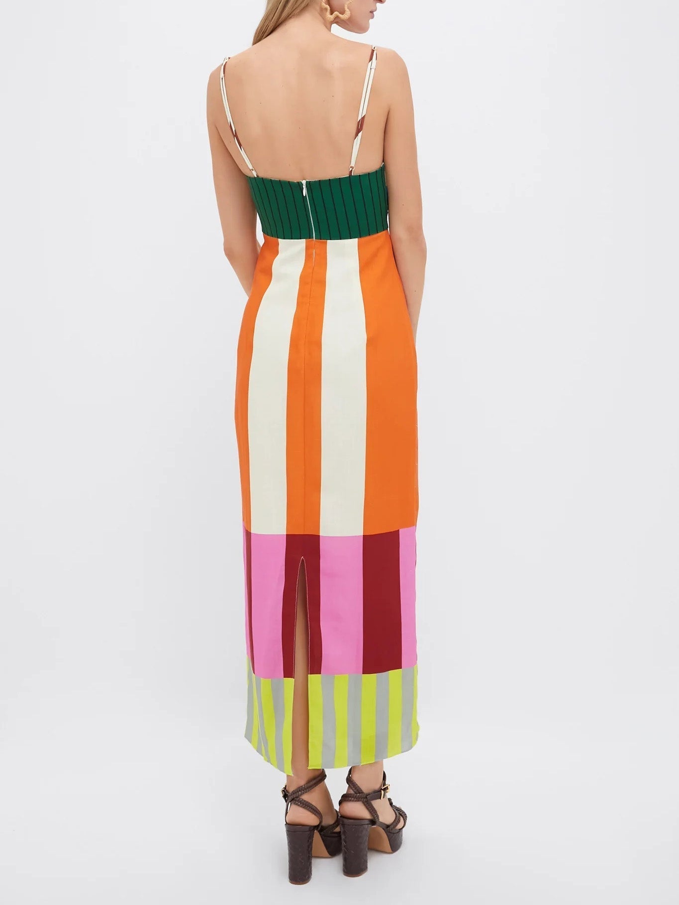 Women's strappy maxi dress with smocked bodice and back split
