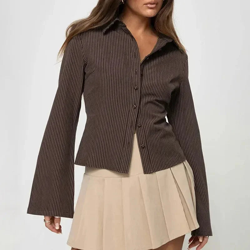 Women's striped blouse with flared sleeves
