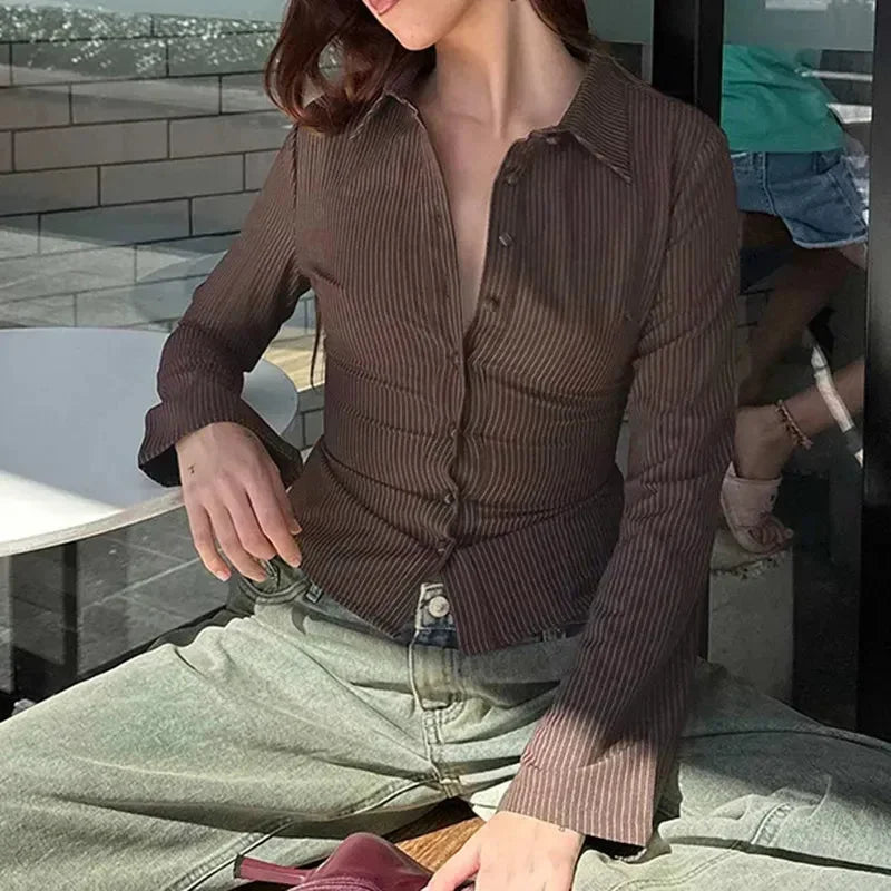 Women's striped blouse with flared sleeves