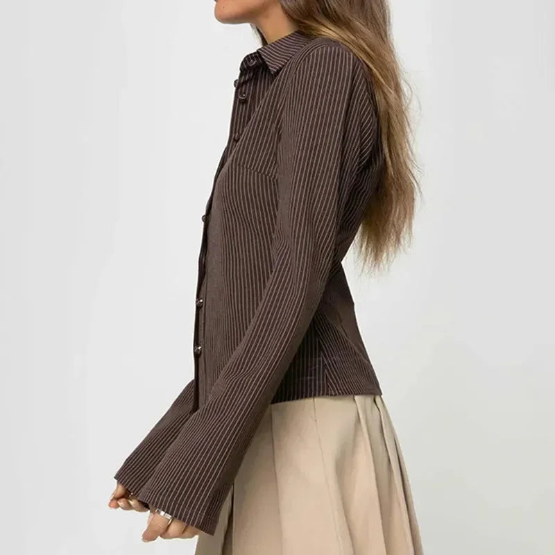 Women's striped blouse with flared sleeves