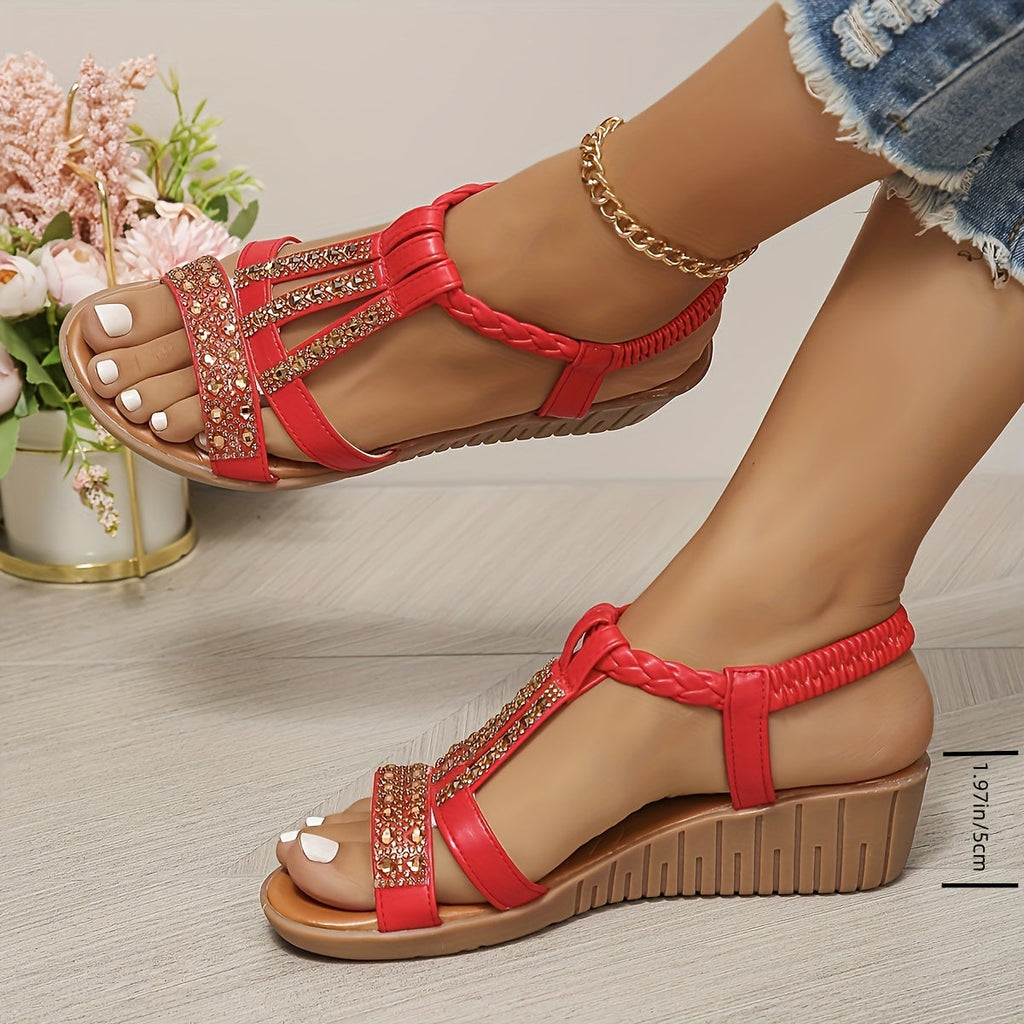 Women's T-strap wedge sandals with open toe
