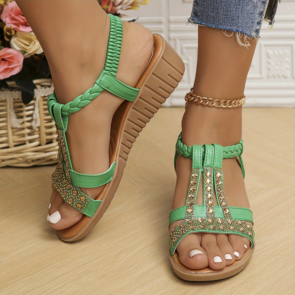Women's T-strap wedge sandals with open toe