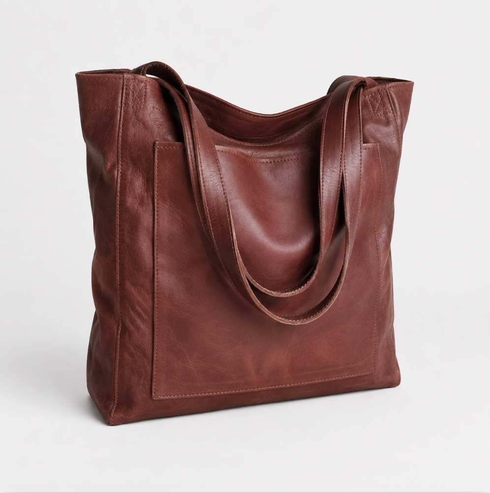 Women's tote bag with front pocket and shoulder straps