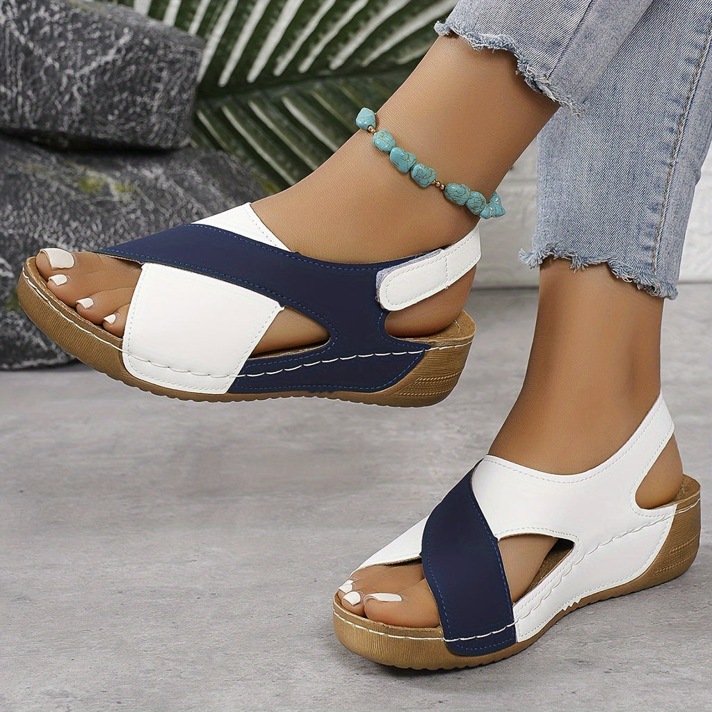 Women's two-tone wedge sandals with open toe