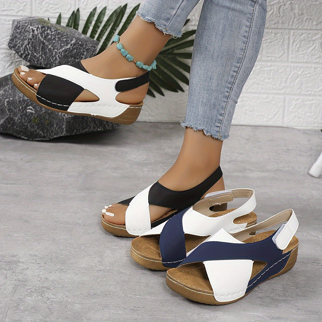 Women's two-tone wedge sandals with open toe