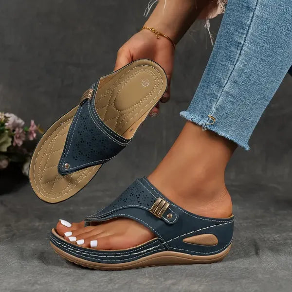 Women's wedge flip flop sandals with toe post