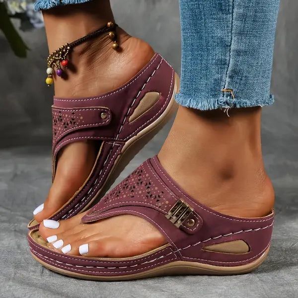 Women's wedge flip flop sandals with toe post