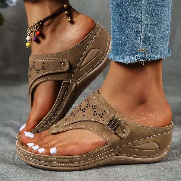 Women's wedge flip flop sandals with toe post
