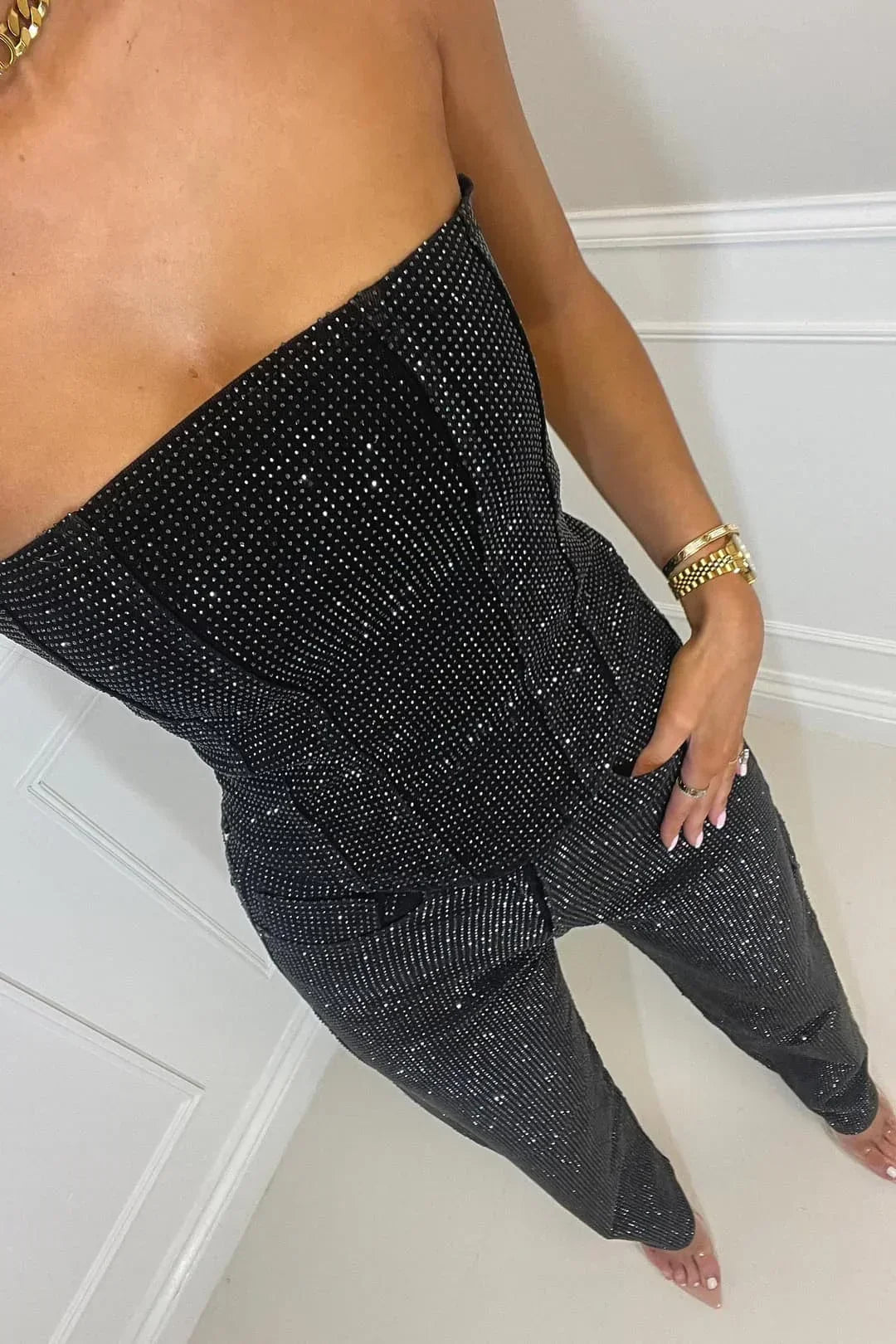 Women's wide-leg bustier jumpsuit