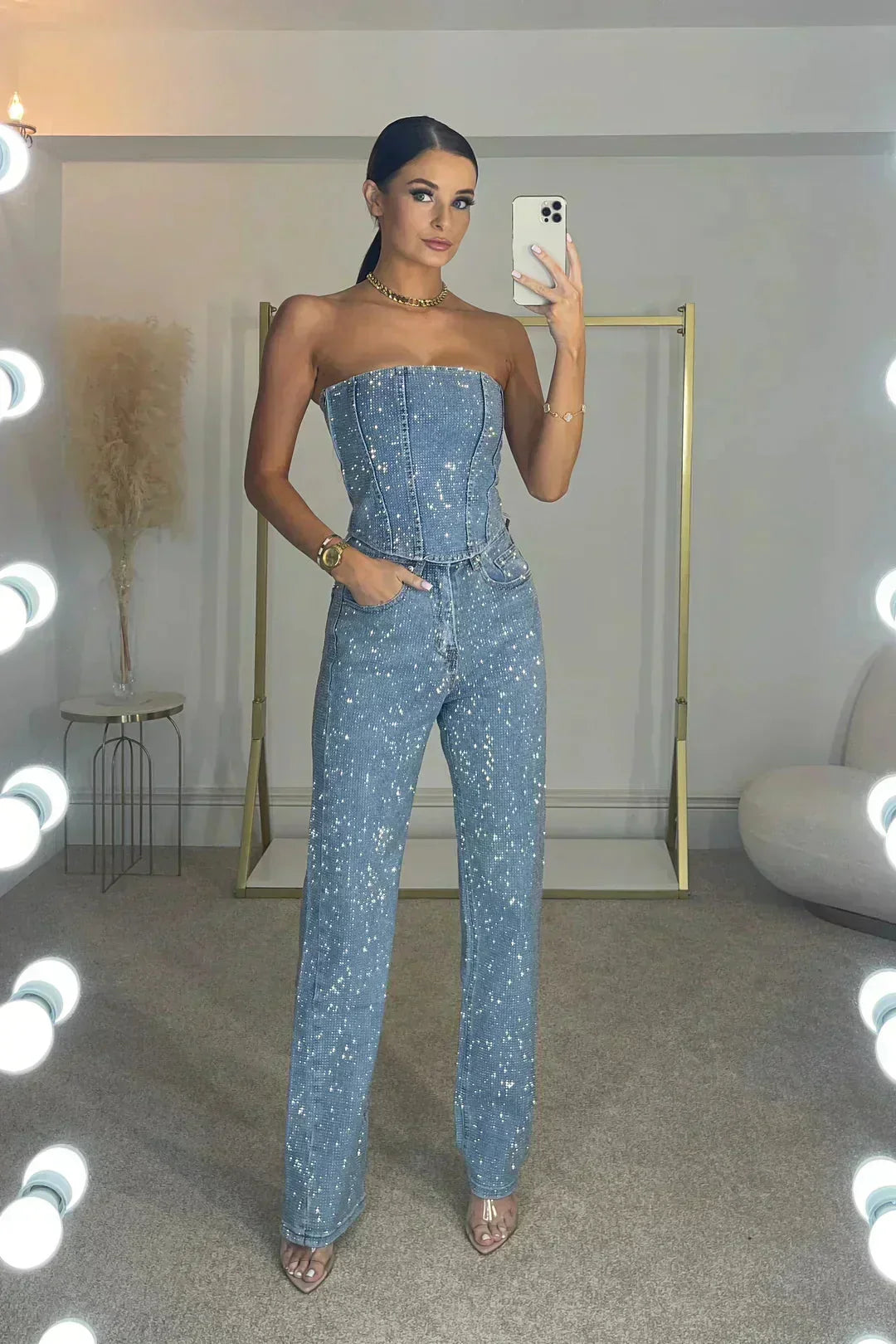 Women's wide-leg bustier jumpsuit