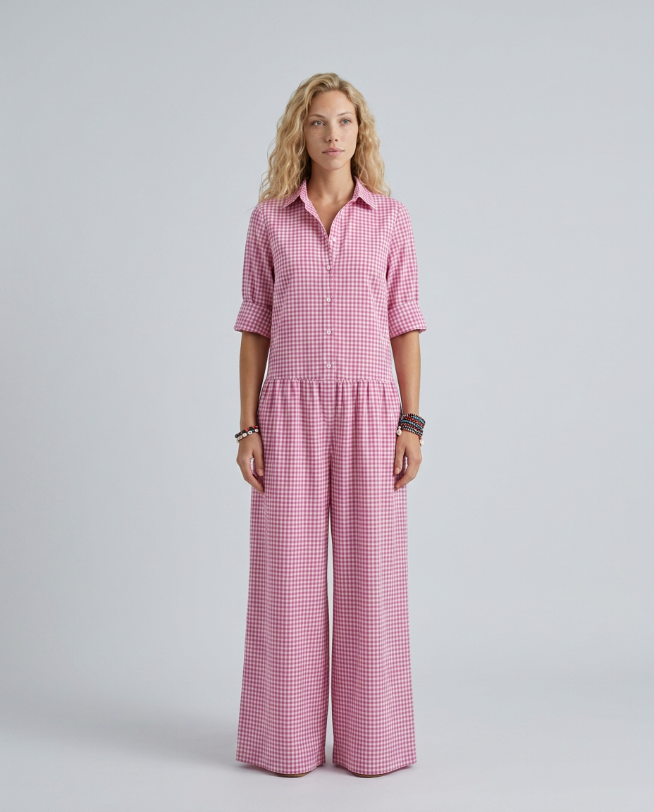 Women's wide-leg jumpsuit with gingham pattern