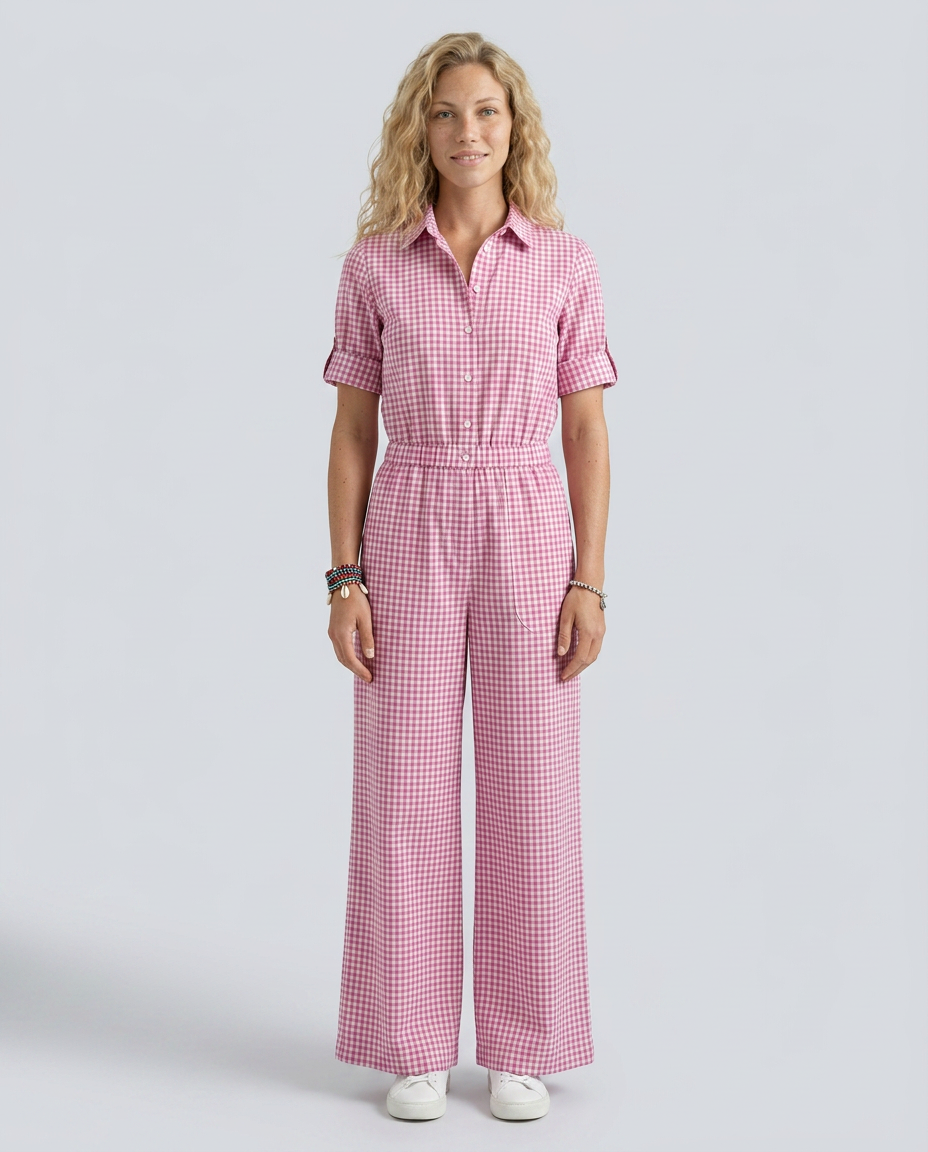 Women's wide-leg jumpsuit with gingham pattern