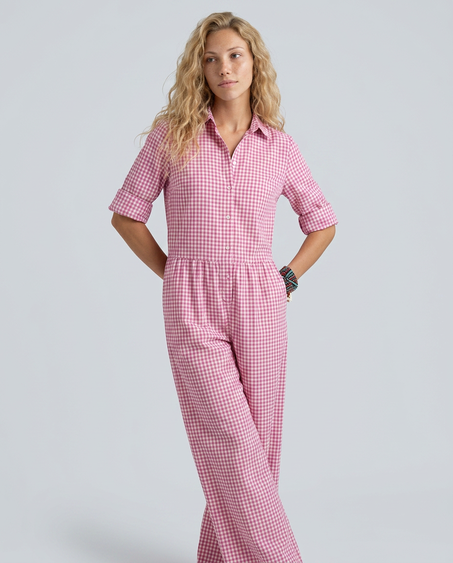 Women's wide-leg jumpsuit with gingham pattern