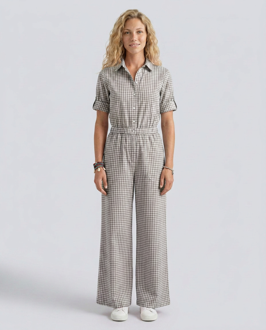 Women's wide-leg jumpsuit with gingham pattern