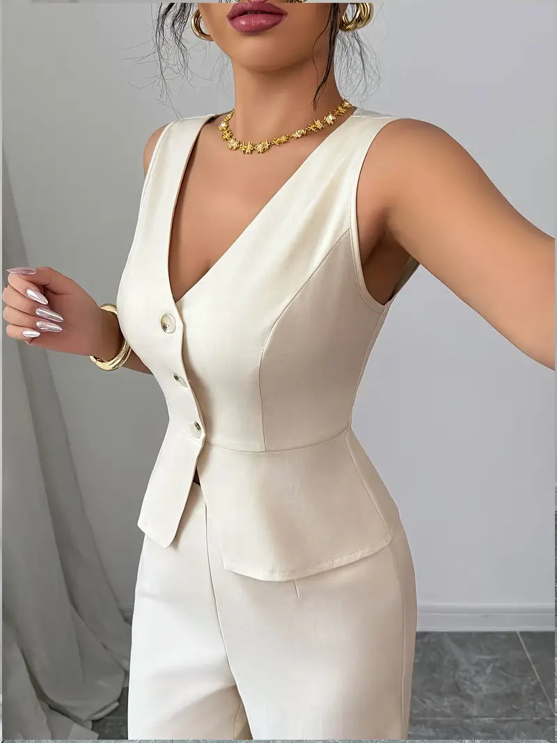 Women's wide-leg trouser set with waistcoat top