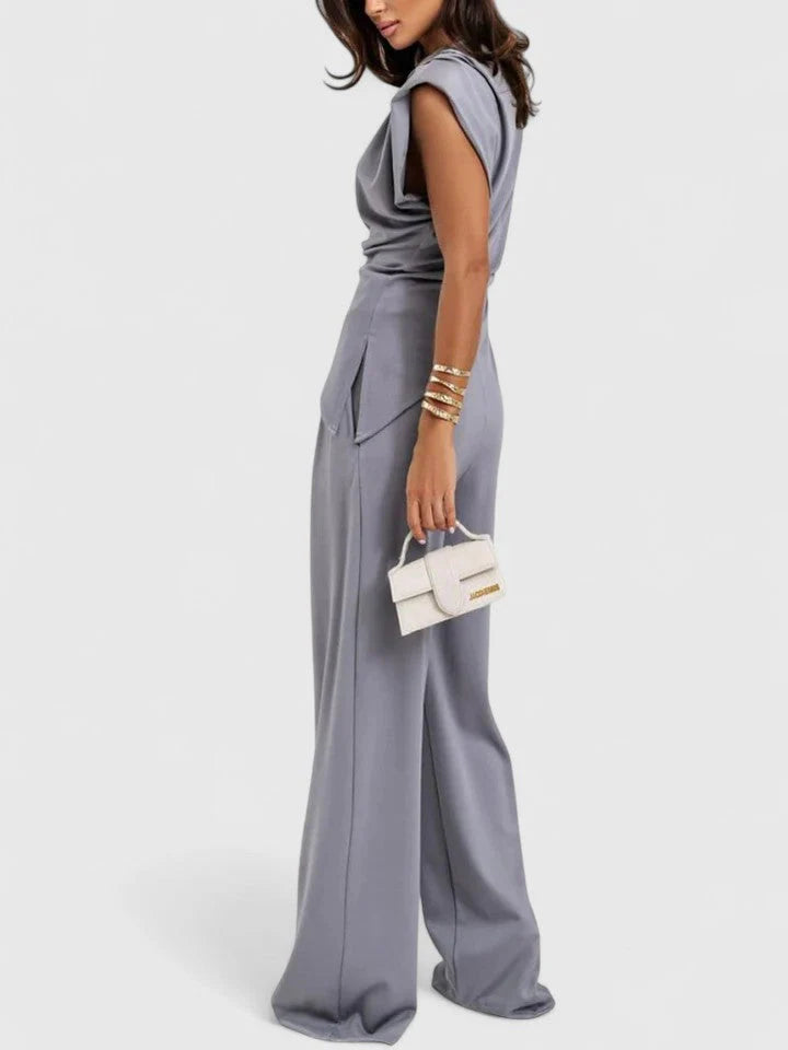 Women’s Asymmetric Sleeveless Top and Wide-Leg Pants Set