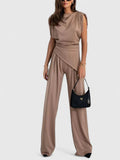Women’s Asymmetric Sleeveless Top and Wide-Leg Pants Set