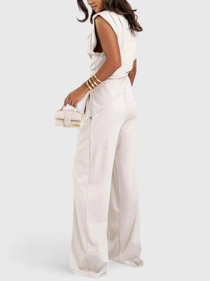 Women’s Asymmetric Sleeveless Top and Wide-Leg Pants Set
