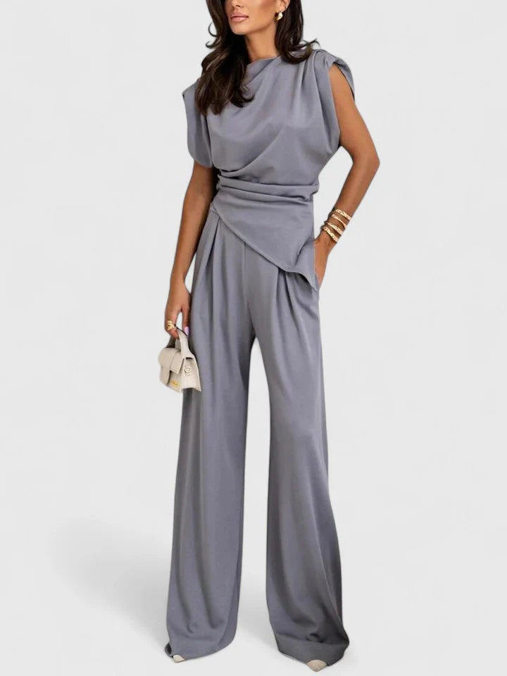 Women’s Asymmetric Sleeveless Top and Wide-Leg Pants Set