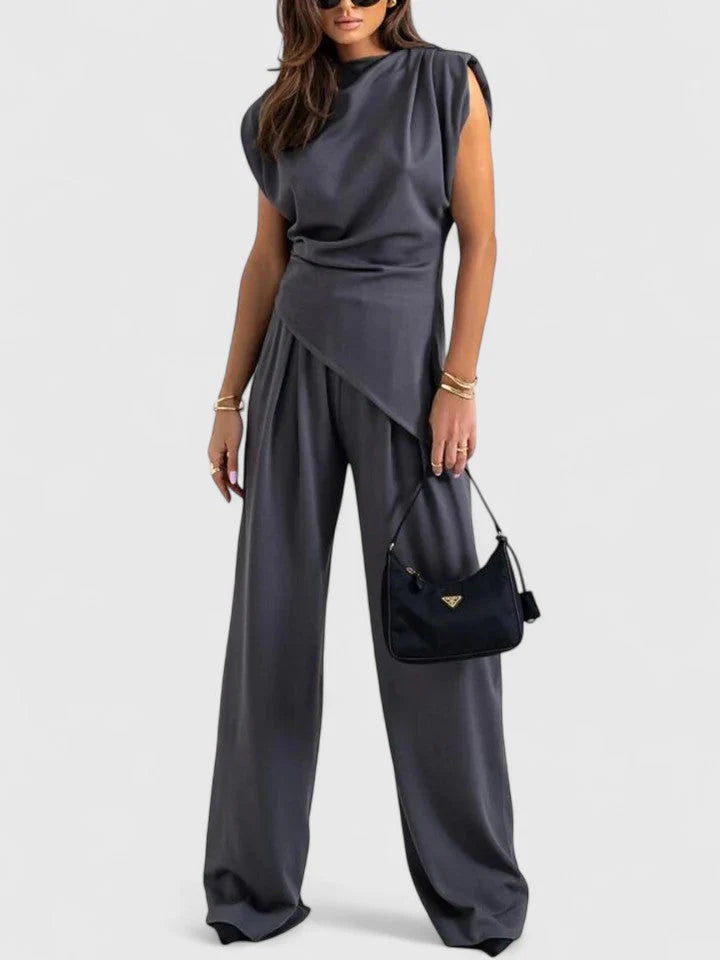 Women’s Asymmetric Sleeveless Top and Wide-Leg Pants Set