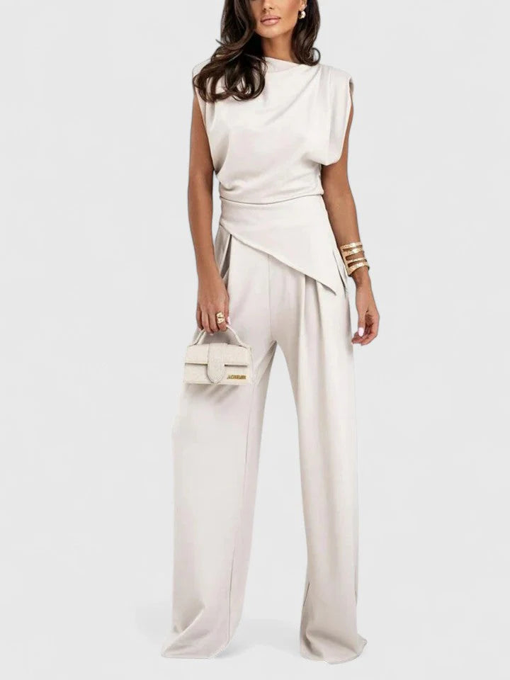 Women’s Asymmetric Sleeveless Top and Wide-Leg Pants Set