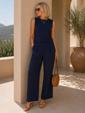 Women’s Sleeveless Textured Top and Wide-Leg Pants Set
