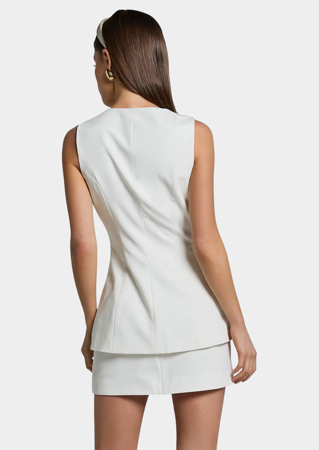 Women’s Sleeveless Top and Mini Skirt Set with Button Closure