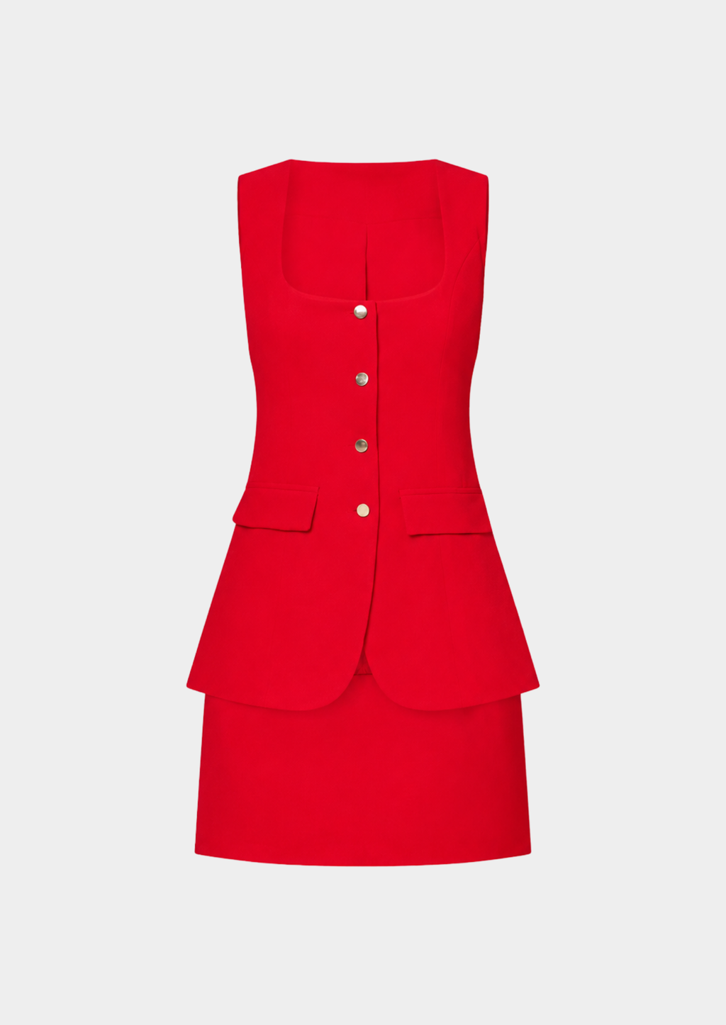 Women’s Sleeveless Top and Mini Skirt Set with Button Closure