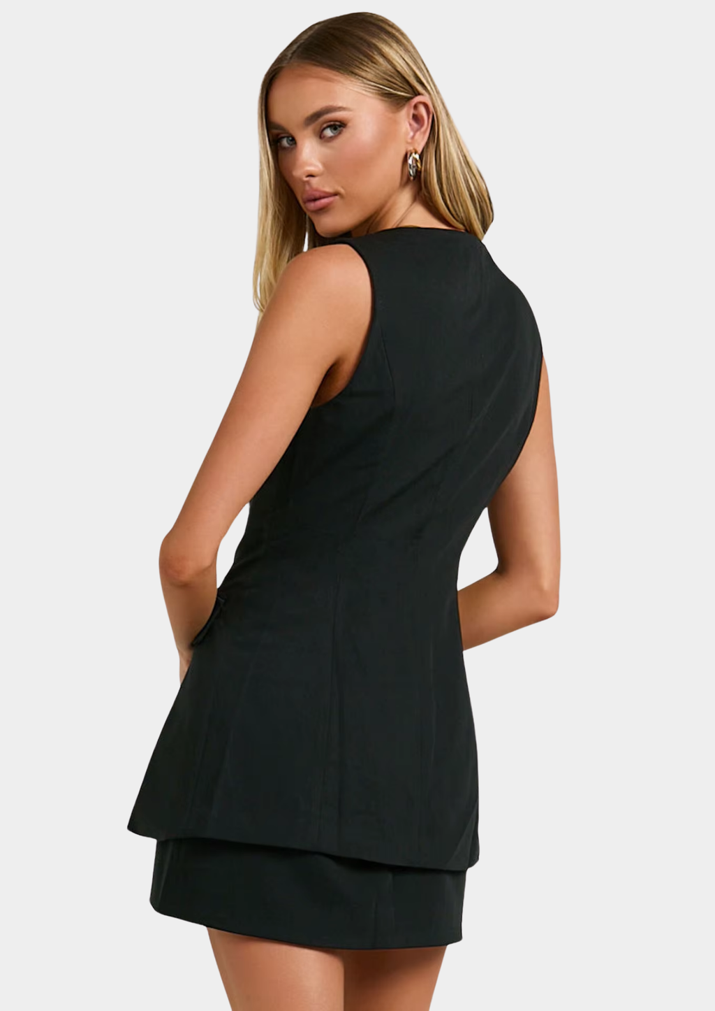 Women’s Sleeveless Top and Mini Skirt Set with Button Closure