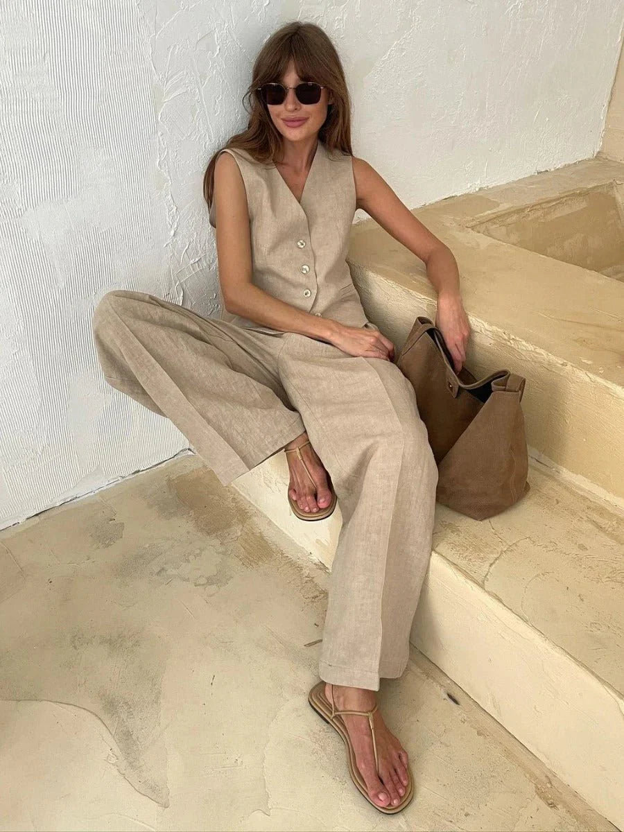 Women’s Sleeveless Vest and Wide-Leg Pants Set