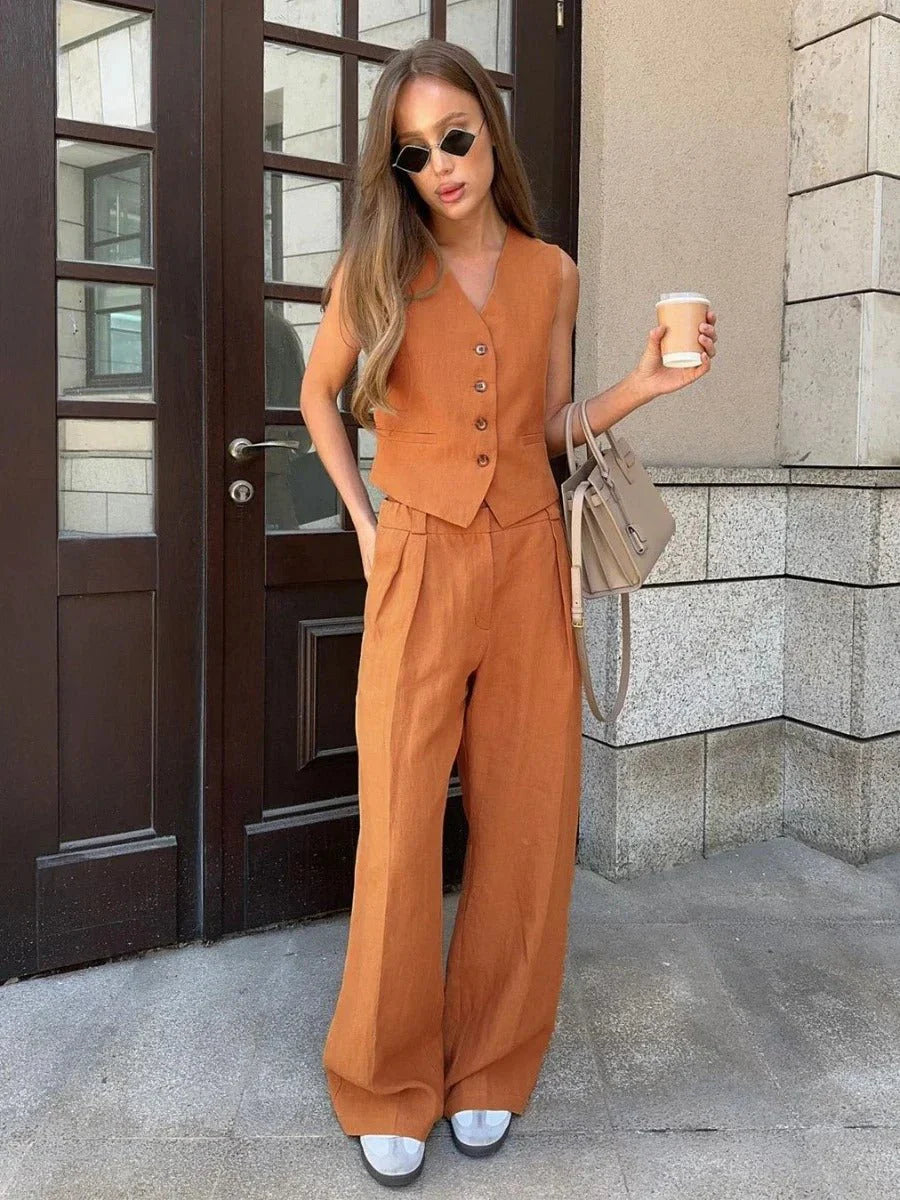 Women’s Sleeveless Vest and Wide-Leg Pants Set