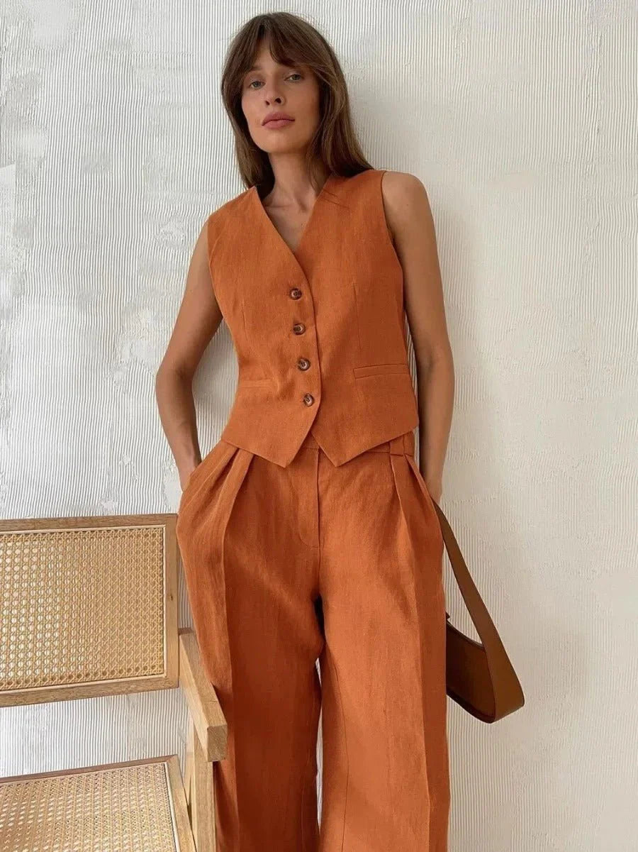 Women’s Sleeveless Vest and Wide-Leg Pants Set