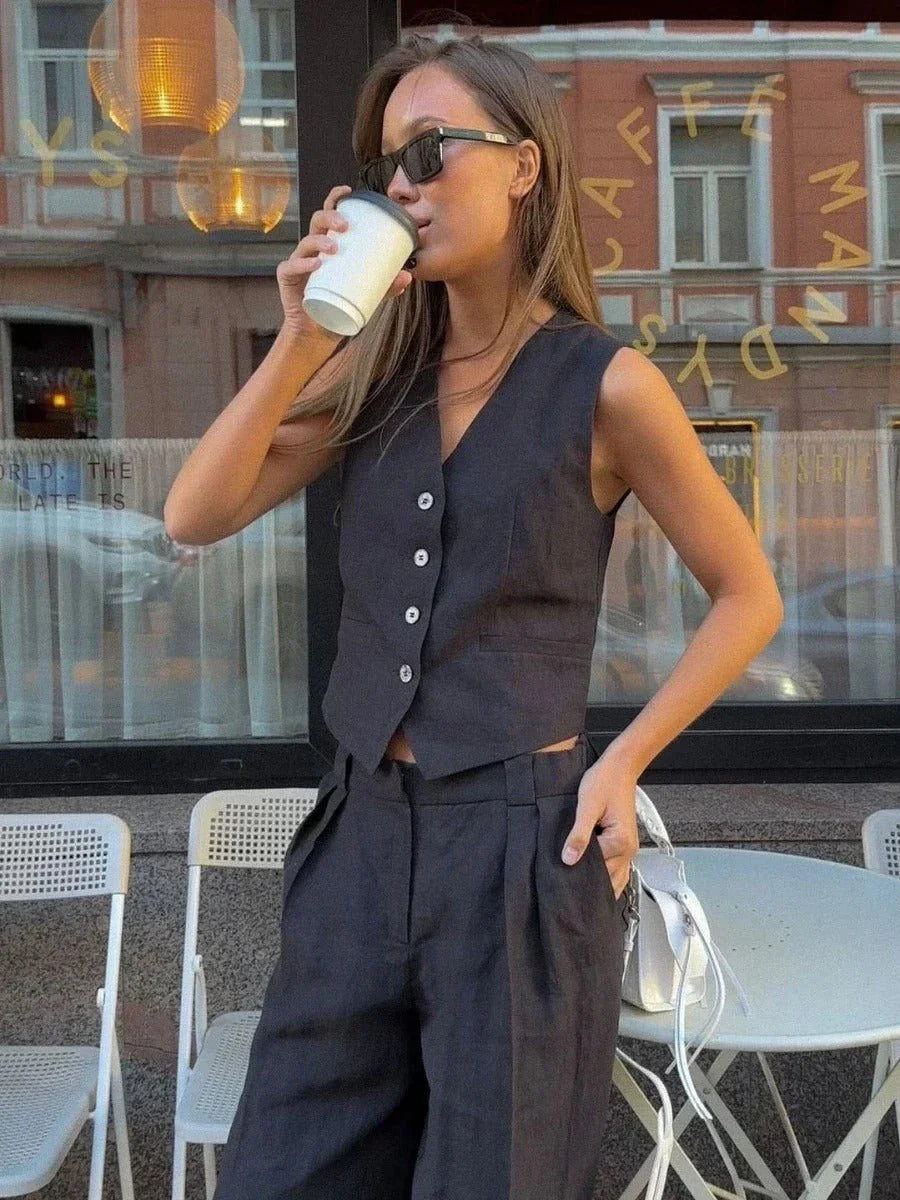 Women’s Sleeveless Vest and Wide-Leg Pants Set