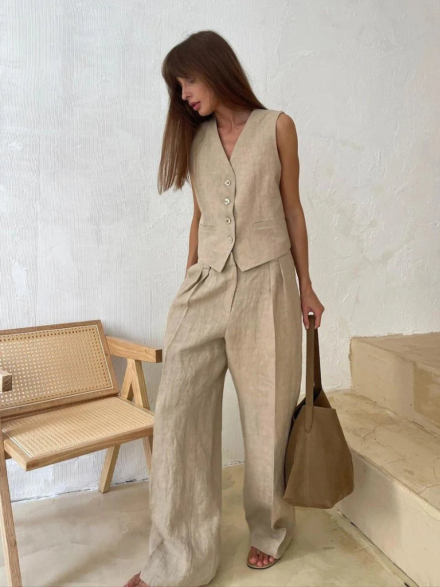 Women’s Sleeveless Vest and Wide-Leg Pants Set
