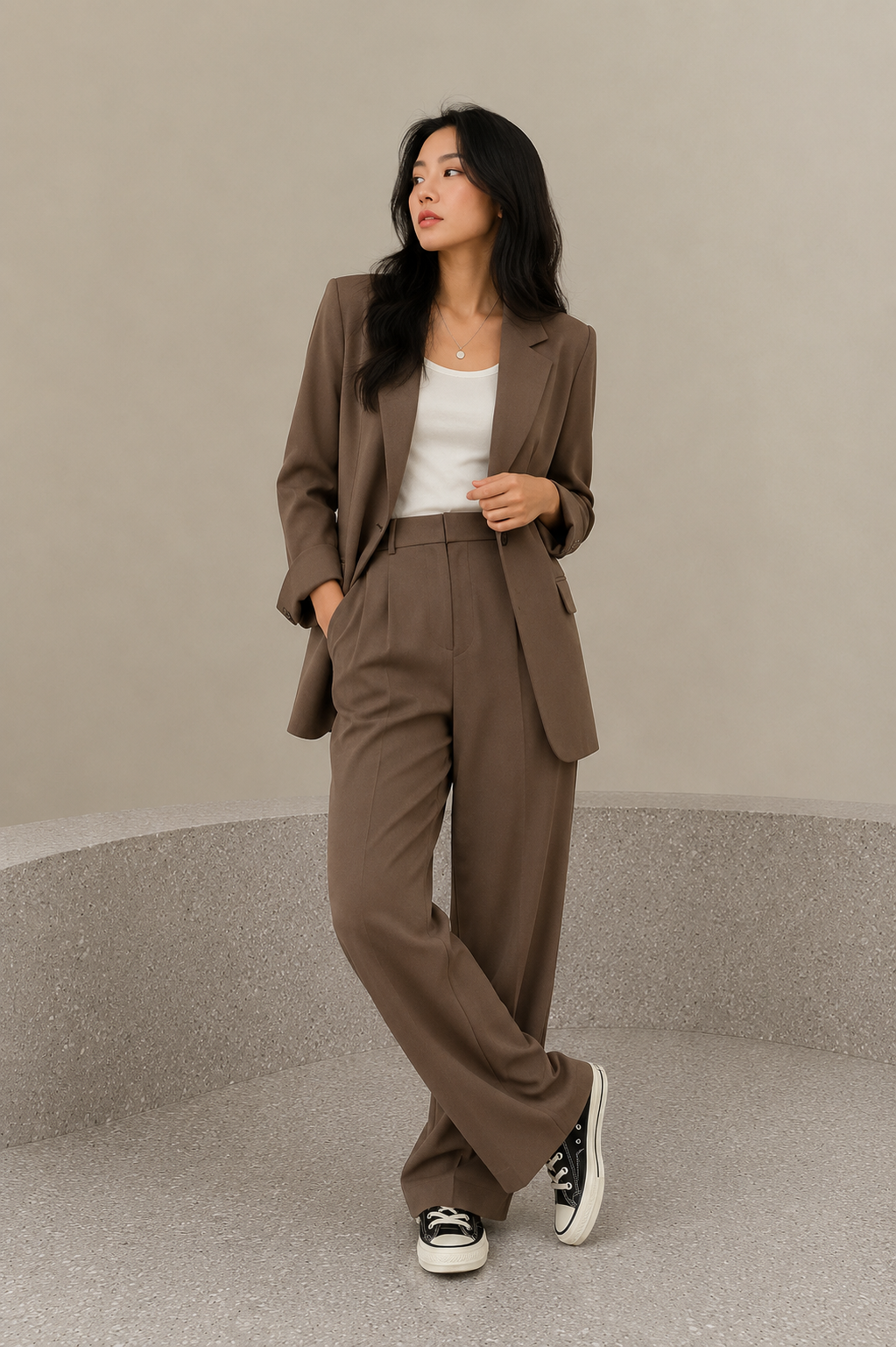 Women’s Two-Piece Set with Blazer and Wide-Leg Pants