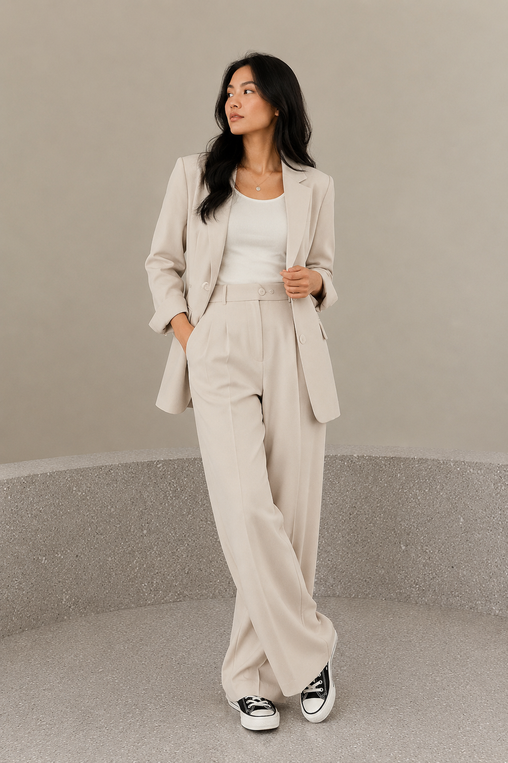 Women’s Two-Piece Set with Blazer and Wide-Leg Pants